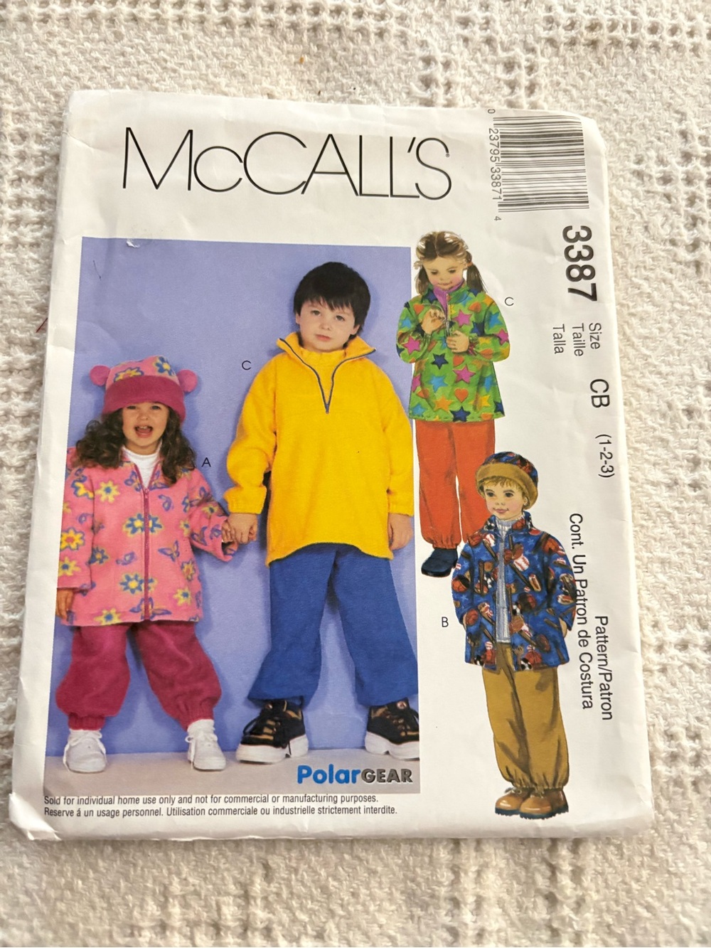 McCall’s Pattern 3387 CB for Toddlers’ Jacket, Pullover Top, Pants, and Hats